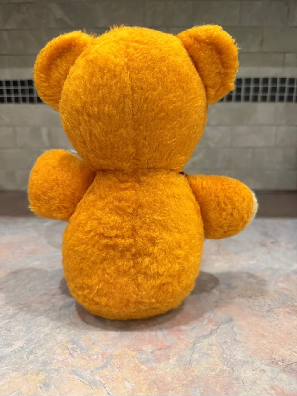 Fisher Price 1975 Freddy Bear Plush #418 Vintage Squeaker Toy Apple Bib Works